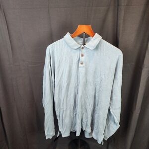 Tommy Bahama Polo Shirt Mens Long Sleeve Silk Blend Ribbed Blue XL